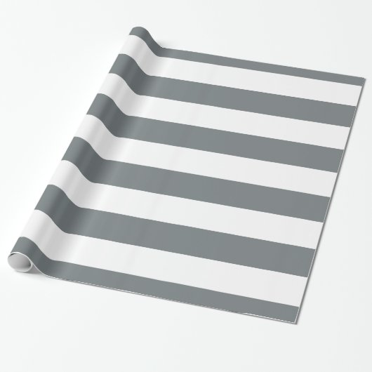 Koolsteengrijs, wit XL Stripes Patroon Cadeaupapier (Uitgerold)