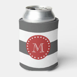 Koolsteengrijs Witte strippatroon, rood monogram Blikjeskoeler