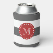 Koolsteengrijs Witte strippatroon, rood monogram Blikjeskoeler (Blikje Achterkant)