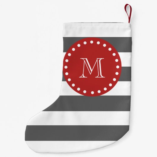 Koolsteengrijs Witte strippatroon, rood monogram Kleine Kerstsok (Achterkant)