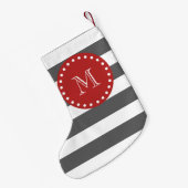 Koolsteengrijs Witte strippatroon, rood monogram Kleine Kerstsok (Achterkant (Hangend))
