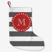 Koolsteengrijs Witte strippatroon, rood monogram Kleine Kerstsok (Voorkant)