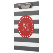 Koolsteengrijs Witte strippatroon, rood monogram Klembord (Links)