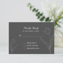 Koolsteengrijze minimalistische Tulp Wedding RSVP- RSVP Kaartje