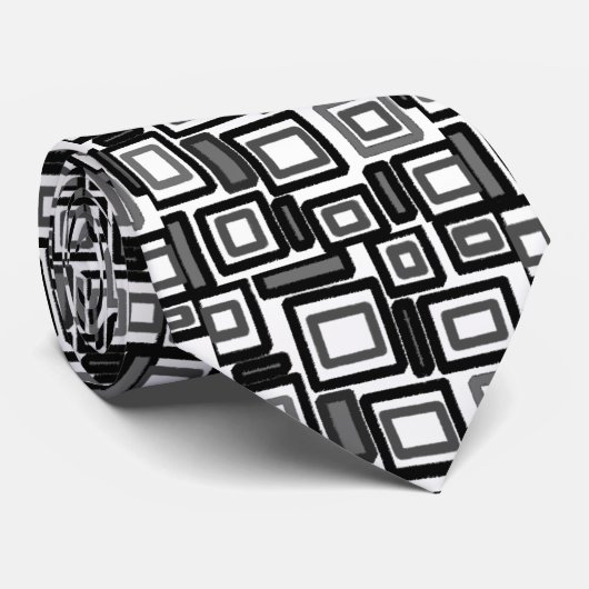 Koolsteengrijze witte meetblokken stropdas (Opgerold)