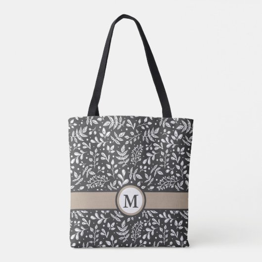 Koolsteenroosterwinter botanisch met monogram tote bag (Achterkant)