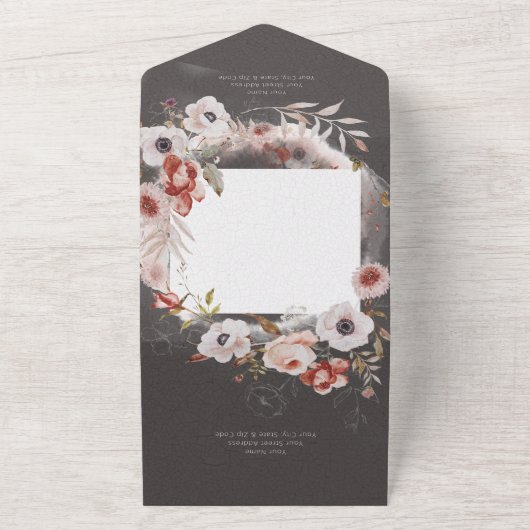  Koolsteenzwart en roze KR-code All In One Uitnodiging (Buitenkant)