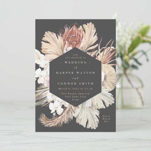 Koolstof crème Pampas Grass Dried Gray Weddenschap Kaart (Staand voorkant)