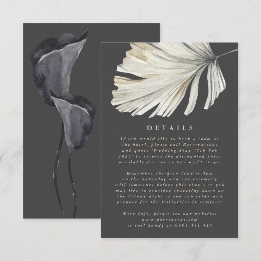 Koolstof crème Pampas Grass Floral Oerwoud Wedding Informatiekaartje (Voorkant / Achterkant)