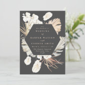 Koolstof crème Pampas Grass Floral Oerwoud Wedding Kaart (Staand voorkant)