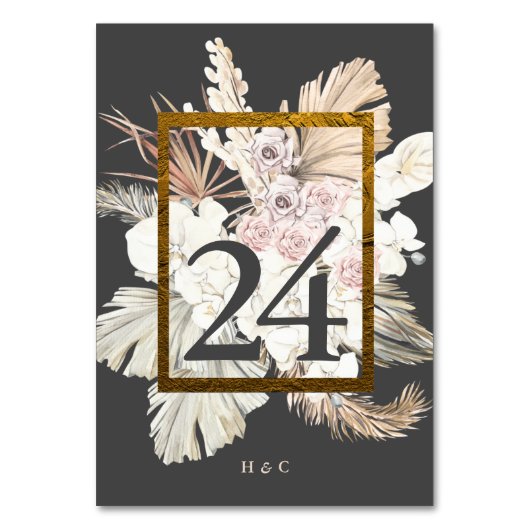 Koolstof crème Pampas Grass Floral Oerwoud Wedding Kaart (Voorkant)