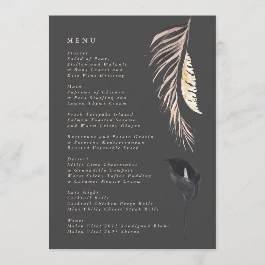 Koolstof crème Pampas Grass Floral Oerwoud Wedding Menu (Voorkant)