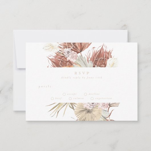 Koolstof crème Pampas Grass Floral Oerwoud Wedding RSVP Kaartje (Voorkant)