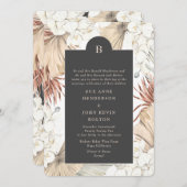 Koolstof crème Pampas Wreath Floral Border Wedding Kaart (Voorkant / Achterkant)