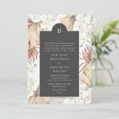 Koolstof crème Pampas Wreath Floral Border Wedding Kaart (Staand voorkant)