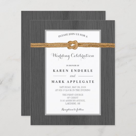 Koolstof dockside & Rope Rustic Budget Wedding (Voorkant / Achterkant)