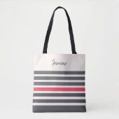 Koolstof en rode roos moderne strepen, aangepaste tote bag (Voorkant)