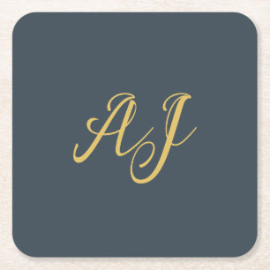 Koolstof Goud Kleur Monogram Professioneel Initiaa Kartonnen Onderzetters