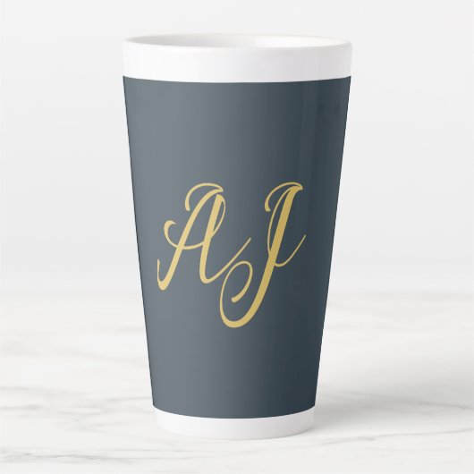 Koolstof Goud Kleur Monogram Professioneel Initiaa Latte Mok (Voorkant)