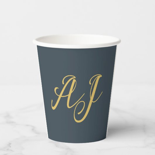 Koolstof Goud Kleur Monogram Professioneel Initiaa Papieren Bekers (Voorkant)