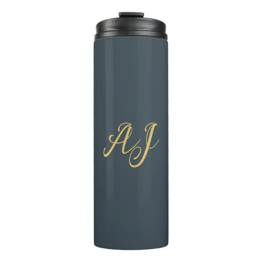 Koolstof Goud Kleur Monogram Professioneel Initiaa Thermosbeker (Voorkant)