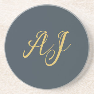 Koolstof Goud Kleur Monogram Professioneel Initiaa Zandsteen Onderzetter
