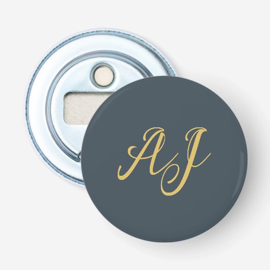 Koolstof Gouden Kleur Monogram Professioneel Initi Button Flesopener (Voorkant)