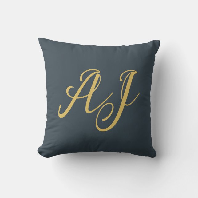 Koolstof Gouden Kleur Monogram Professioneel Initi Kussen (Voorkant)