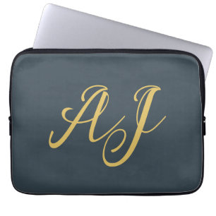 Koolstof Gouden Kleur Monogram Professioneel Initi Laptop Sleeve