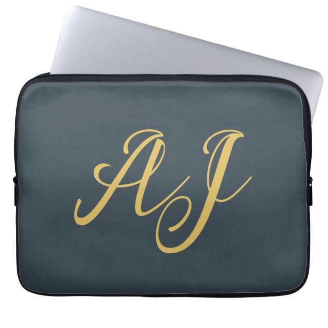 Koolstof Gouden Kleur Monogram Professioneel Initi Laptop Sleeve (Voorkant)