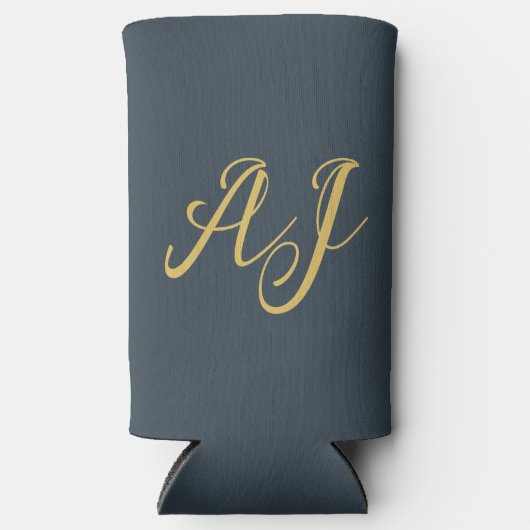 Koolstof Gouden Kleur Monogram Professioneel Initi Seltzer Blikjeskoeler (Voorkant)