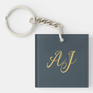 Koolstof Gouden Kleur Monogram Professioneel Initi Sleutelhanger