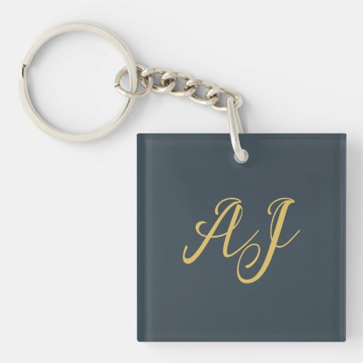 Koolstof Gouden Kleur Monogram Professioneel Initi Sleutelhanger (voorkant)