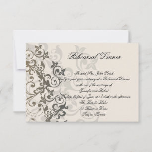 Koolstof Ivory Filigree Wedding Rehearsal Dinner Kaart