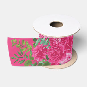 Koolstof met een donkerroze Floral Wedding Satijnen Lint