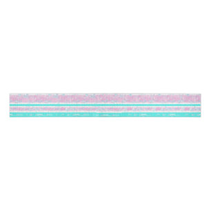 Koolstof met turkooizen, gebroken wit en roze stre grosgrain lint
