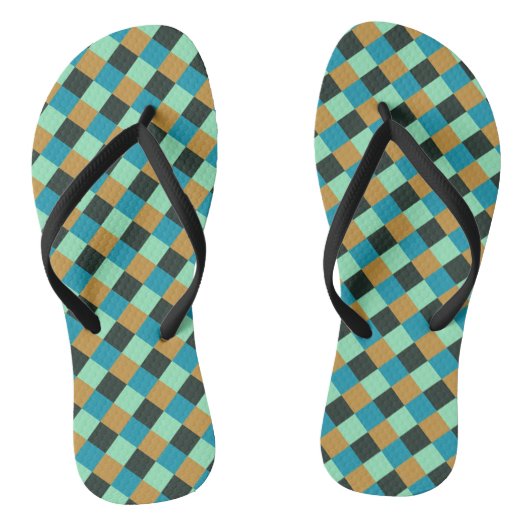 Koolstof Oker Teal Groen Blauw Geruit Teenslippers (Voetbed)