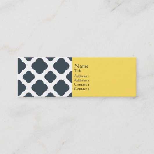 Koolstof, wit en geel Quatrefoliepatroon Mini Visitekaartje (Voorkant)