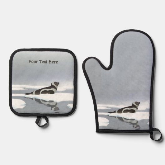 Koolstofafdichting op ijs ovenwant & pannenlap set (Voorkant)