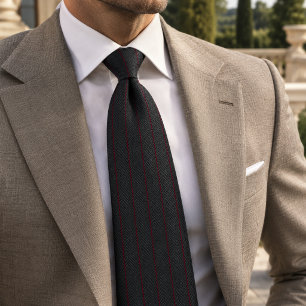 Koolstofgrijze Heringbone Bordeauxrood Pinstripe Stropdas