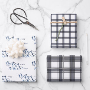 Koolstofruit Plaid & Kerstwensen Script Inpakpapier Vel