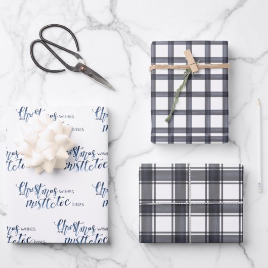 Koolstofruit Plaid & Kerstwensen Script Inpakpapier Vel (Voorkant)