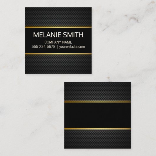 Koolstofvezel achtergrond gele lijnen vierkante visitekaartje (Voorkant / Achterkant)