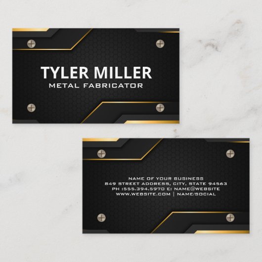 koolstofvezel | Modern | Metalen schroeven Visitekaartje (Voorkant / Achterkant)