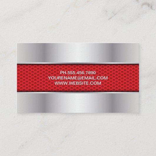koolstofvezel rood | Zilver metallic Visitekaartje (Achterkant)