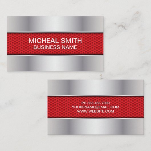 koolstofvezel rood | Zilver metallic Visitekaartje (Voorkant / Achterkant)