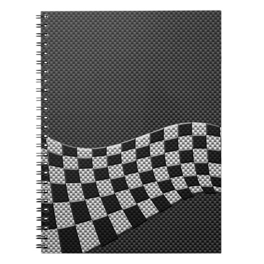Koolstofvezel Stijl Racing Vlag Geruite Golf Print Notitieboek (Voorkant)