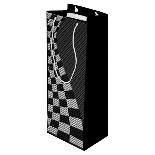 Koolstofvezel zoals racevoetafdruk wijn cadeautas (Achterkant Gekanteld)