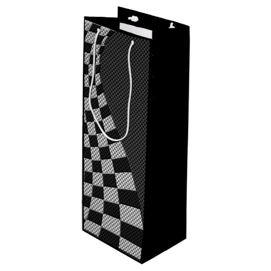 Koolstofvezel zoals racevoetafdruk wijn cadeautas (Voorkant Gekanteld)