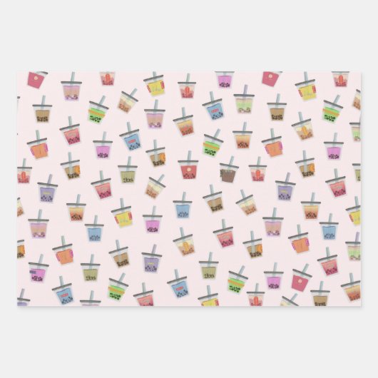 Koolthee-kleurig kawaï-schattig patroon inpakpapier vel (Voorkant 3)